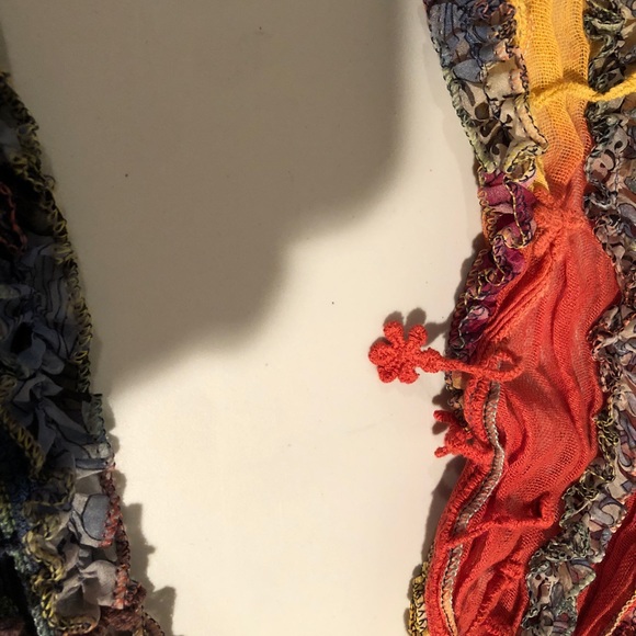 BOHO handmade scarf. Multi colored twist with fringed tassels/knots ruffles NWOT - Picture 9 of 11